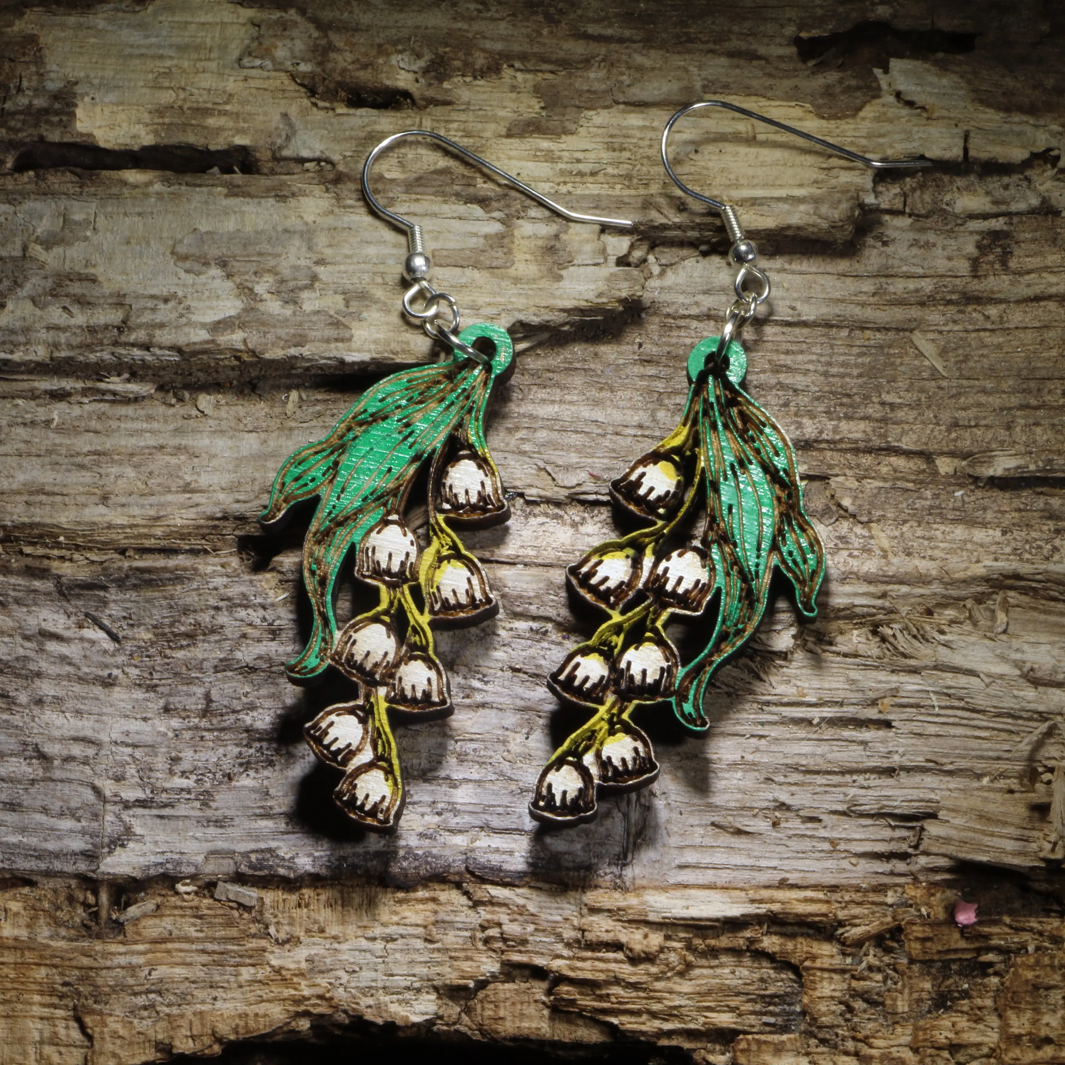 Handcrafted Lily of the Valley Wooden Drop Earrings - Nature-Inspired, Whimsical Botanical, Fairy Aesthetic Costume Jewelry with French Wire for Daily Casual Wear, Dangle