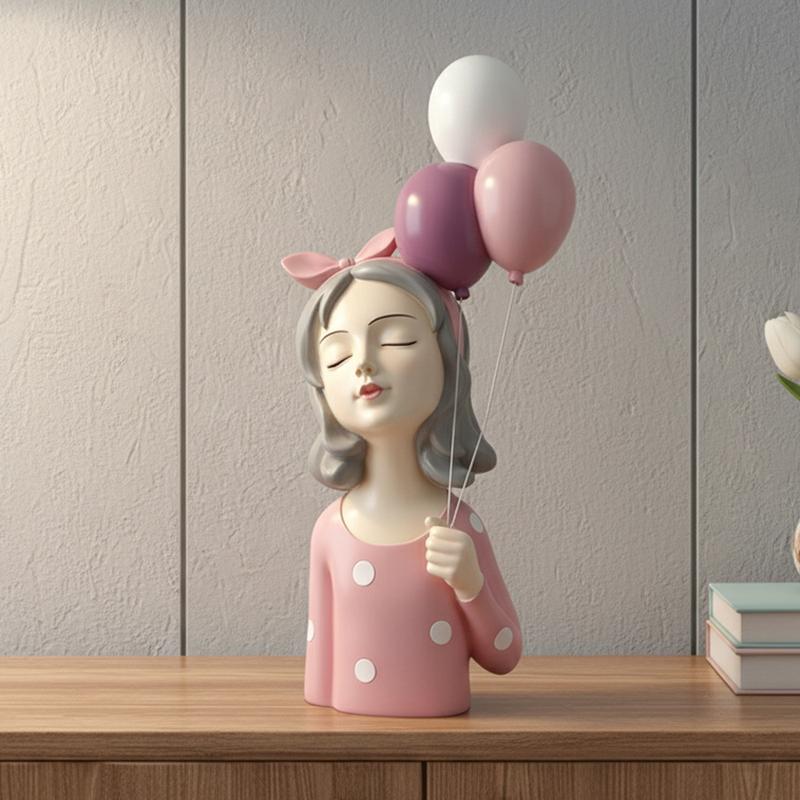 Charming Pink Girl Statue Set - Cute Resin Home Decor, Tabletop Ornament, and Sweet Gift, perfect for placing on a desk or shelf, and an ideal birthday gift for best friends and loved ones.