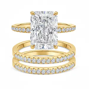 Rectangular Radiant Cut  Ring Set Tarnish Resistant & Shower Safe Stackable Bands  High Sparkle Jewelry