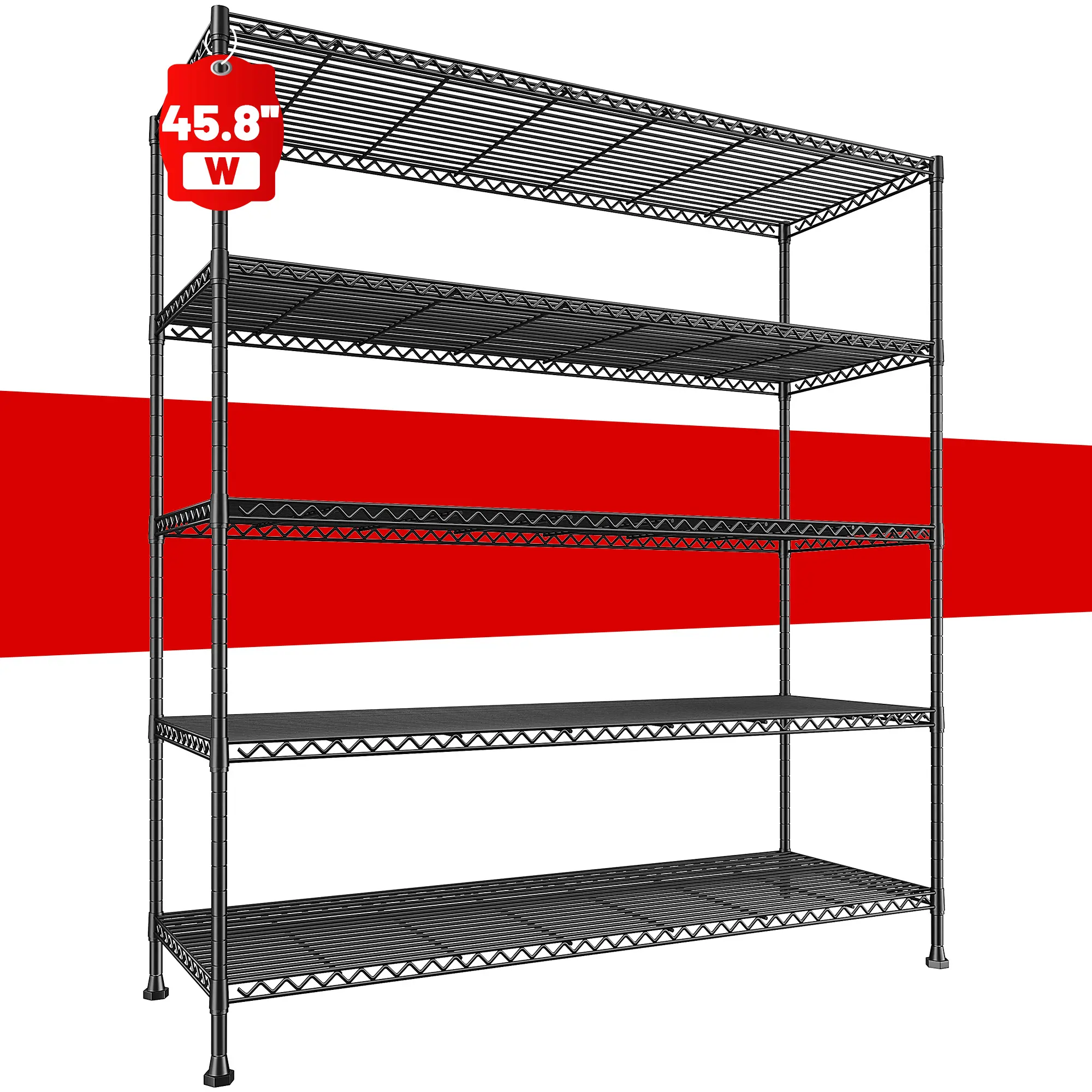 【Summerwins】Raybee 5 Tier Storage Shelving,Heavy Duty Adjustable Round-Tube Metal Shelving Unit, Wire Shelving Unit with Casters, Easy Assembly, Perfect for storage rooms kitchens,Pantries, Laundry & Bookshelf, women can install it on their own