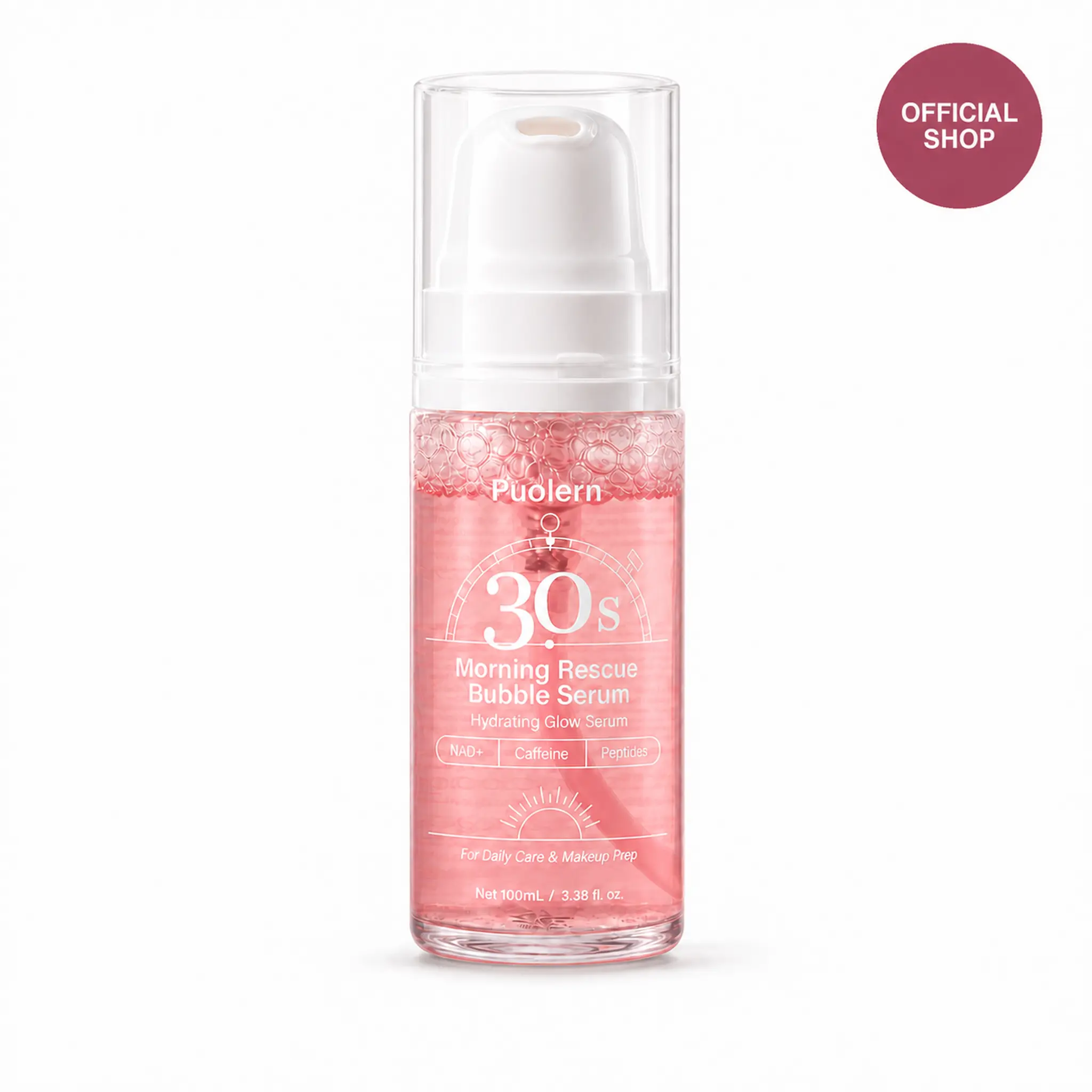 Puolern 30s Morning Rescue Bubble Serum for Face, Lightweight Hydrating Niacinamide Serum with Hyaluronic Acid, Caffeine & Peptides, Dewy Glow Makeup Prep, 100mL / 3.38 fl oz