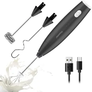 Electric Milk Frother, Handheld Electric Blender, Beverage Mixer with Stirring Sticks, Coffee Frother for Latte, Cappuccino, Hot Chocolate, Rechargeable Milk Frother, Coffee Equipment