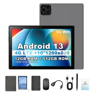 Android Tablet with Case, 4g LTE 10 Inch Tablet, 12gb RAM + 512gb ROM, 5000mah Battery, 2.4g/5g WiFi, Dual Camera, GPS, Deca-Core Processor, Tablet with Keyboard