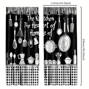 2-Piece Set, Classic Checkered Curtains with Rods - Stylish Black and White Kitchen and Living Room Decor, Machine Washable Polyester, Home Decoration Curtain, Kitchen Window Decor | Graphic Printed Curtains | Kitchen Curtains