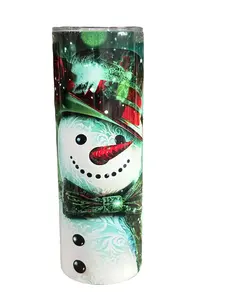 Winter Green Snowman - 20oz oz 20 oz. 20oz. - Skinny Straight Sublimation Tumbler - Amy's Tumbler Junkies - Your Favorite Tumbler Shop!