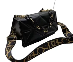 Midnight Luxe Chain Bag - Elegant Black Crossbody with Gold Chain Strap & Unique Design for Modern Fashionistas