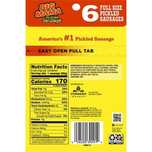 Penrose Big Mama Pickled Sausages, 2.4 Ounce, 6 Pack