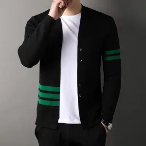 Men's sweater High-quality Autumn Winter Men's Brand Business Knitted Cardigan V-neck Sweater Fashion Striped Design Loose Casual Coat Sweater