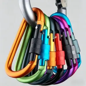 5pcs Outdoor climbing carabiner hook, quick-release D-type with lock, extra hard and sturdy aluminum alloy, nut keychain, backpack water bottle clip