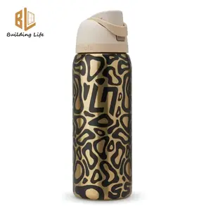 Owala 32oz Freesip Water Bottle Insulated Stainless Steel Tumbler Leopard Print Leak Proof Straw Lid Flip Top Travel Gym Bottle Thermal