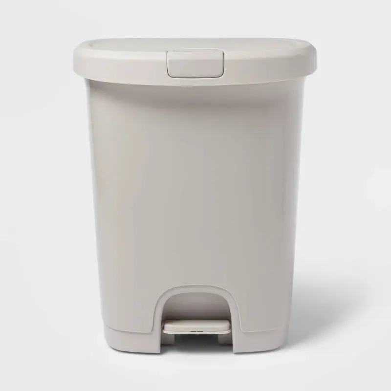 7gal Step Trash Can with Locking Lid Gray -  Plastic, Rectangle, Indoor, 7.7 Gallon, Step-On, Glossy Finish