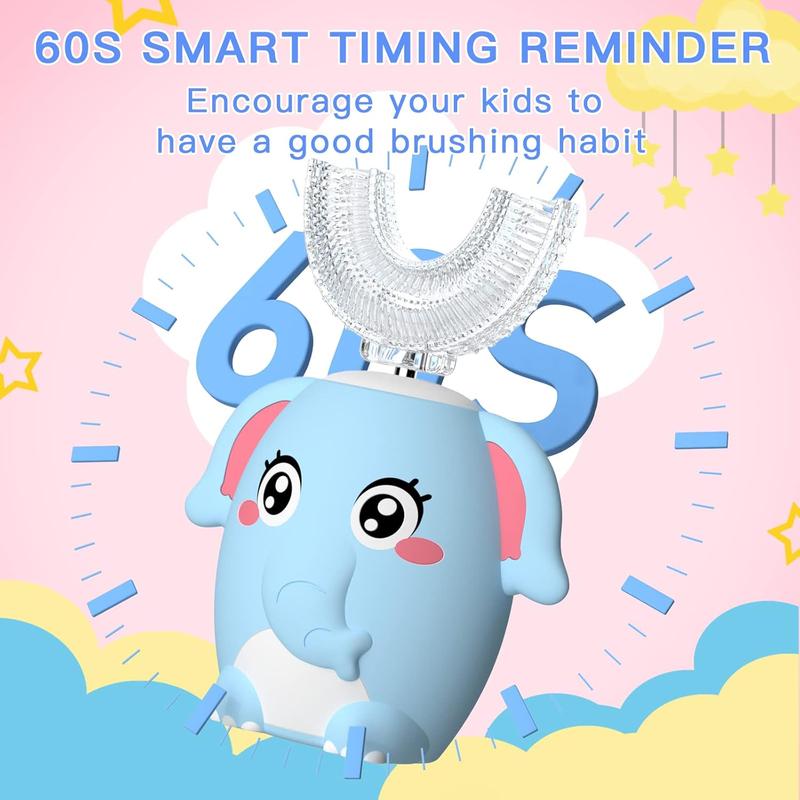 Kids Electric U Shaped Toothbrush Children Rechargeable Sonic Toothbrush Toddler baby toothbrushes with1-4 Brush Heads Full Mouth 6 Cleaning Modes Oral hygiene