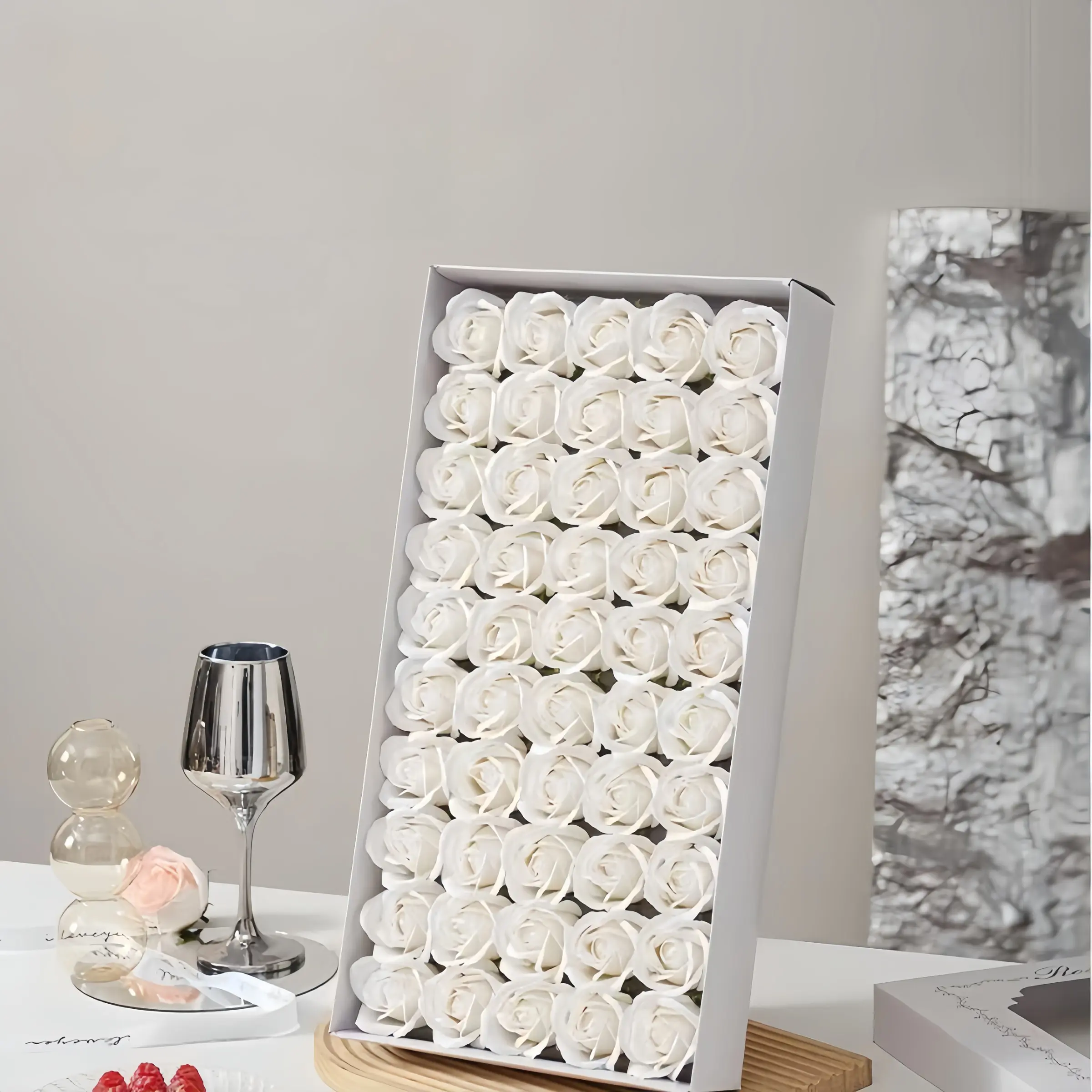 50pcs Realistic Rose Flowers, Handmade DIY Soap Flower Gift Box, Single Color, Home Decoration, Father's Day, Halloween, Christmas, Party, Artificial Roses