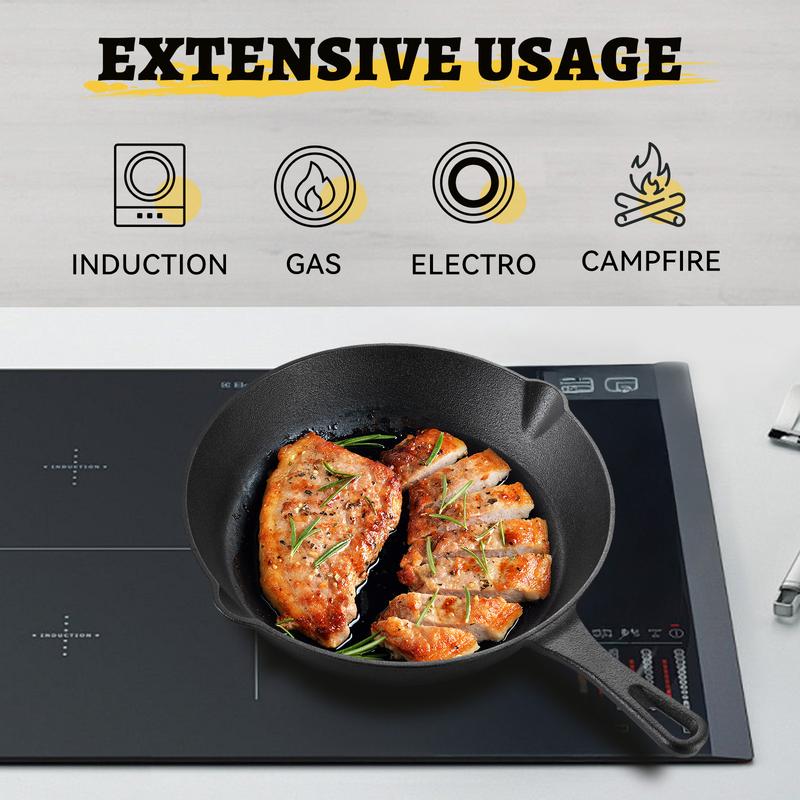 3pcs Cast Iron Cookware Set Heavy Duty Non Stick Pan Multi Functional Frying Pan Skillet And Baking Dish Suitable For Kitchen Outdoor Use Perfect For Cooking Steak Chicken