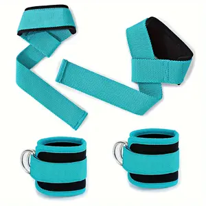 4pcs Lifting Wrist Straps + Ankle Straps Set, Lifting Wrist Straps For Weightlifting And Ankle Strap For Cable Machines Booty Workouts Strength Training Attachments