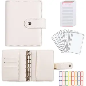 A7 Budget Binder Set - Mini  Organizer for  Saving,  Stuffing Envelope System, Planner Binders with Pockets, Sheets and Stickers, Beige