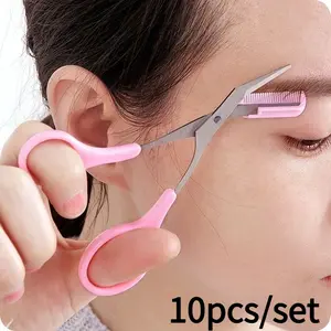 10 Boxes Ambidextrous Eyebrow Trimmer  - Stainless Steel Precision Grooming Scissors for Perfect Brows, Unscented Metal Tool