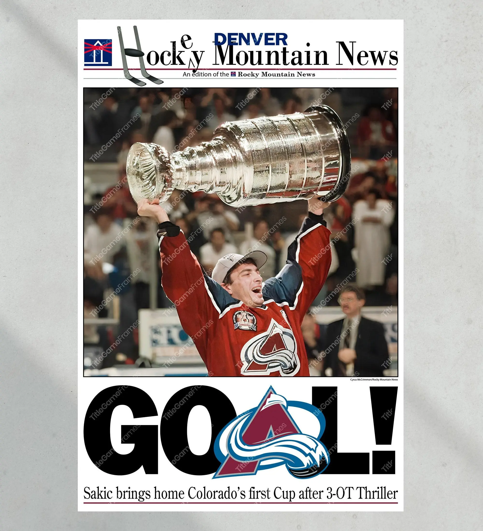 1996 Colorado Avalanche Stanley Cup Champions 'GOAL!' Unframed Poster Print