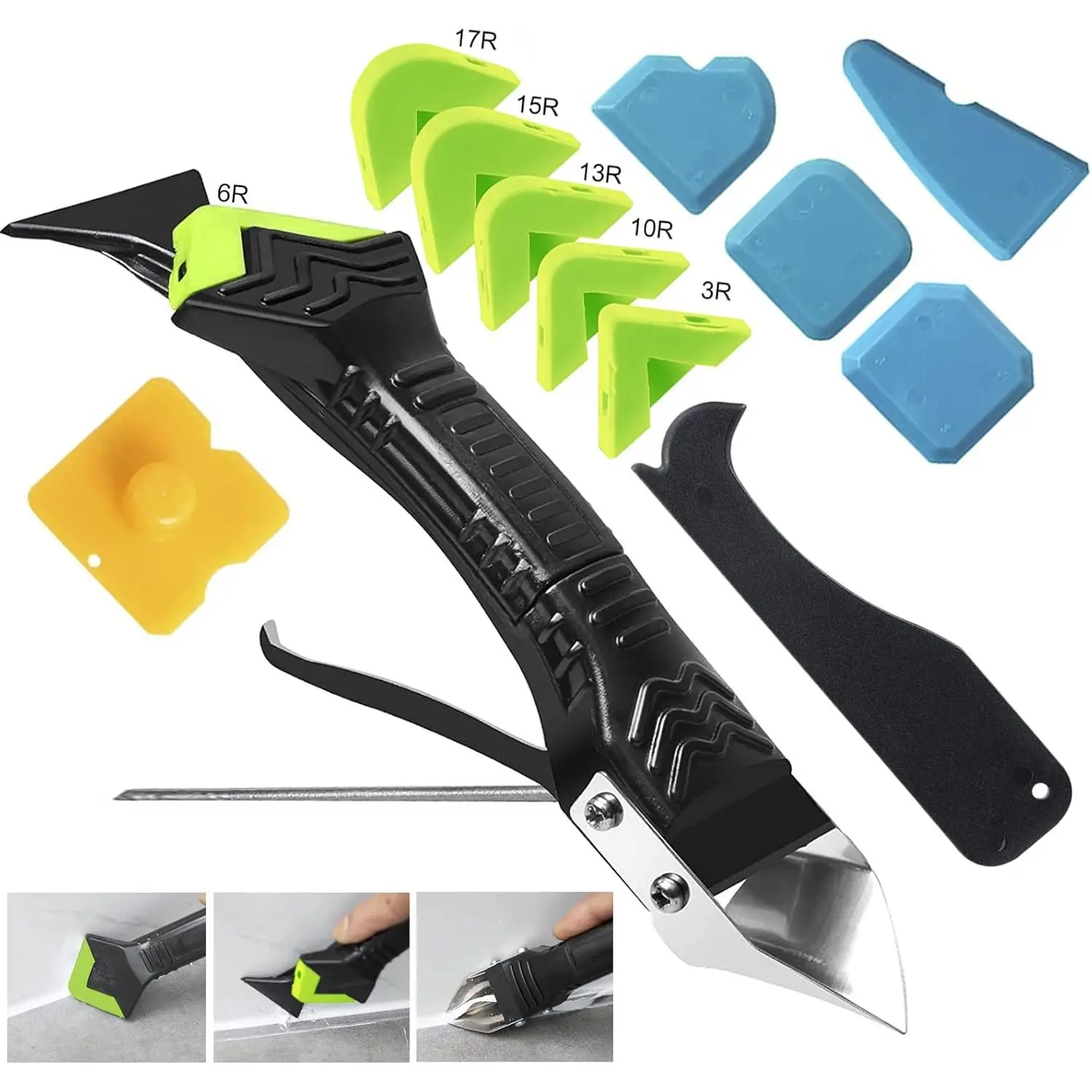 Caulking Tool 5 in 1 Grout Removal Sealant Finishing Kit with 6 Exchange Pads Residue Scraper Seam Repair for Caulking Work
