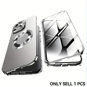 Premium Fashion Anti-Slip Magnetic Metal Phone Case, Compatible with iPhone 17 16 15 14 13 12 Plus Pro Max Air, Mobile Accessories