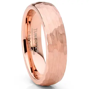 Men's Tungsten Carbide Wedding Band Ring Hammered Rosegold-Tone Comfort-Fit 6MM Unisex