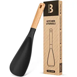Cooking Spoon for Nonstick Cookwares, Great for Cooking and Serving Sturdy BPA-Free Matte Silicone, Wood Handle Spoon for Mixing, Scoop, and Scrape