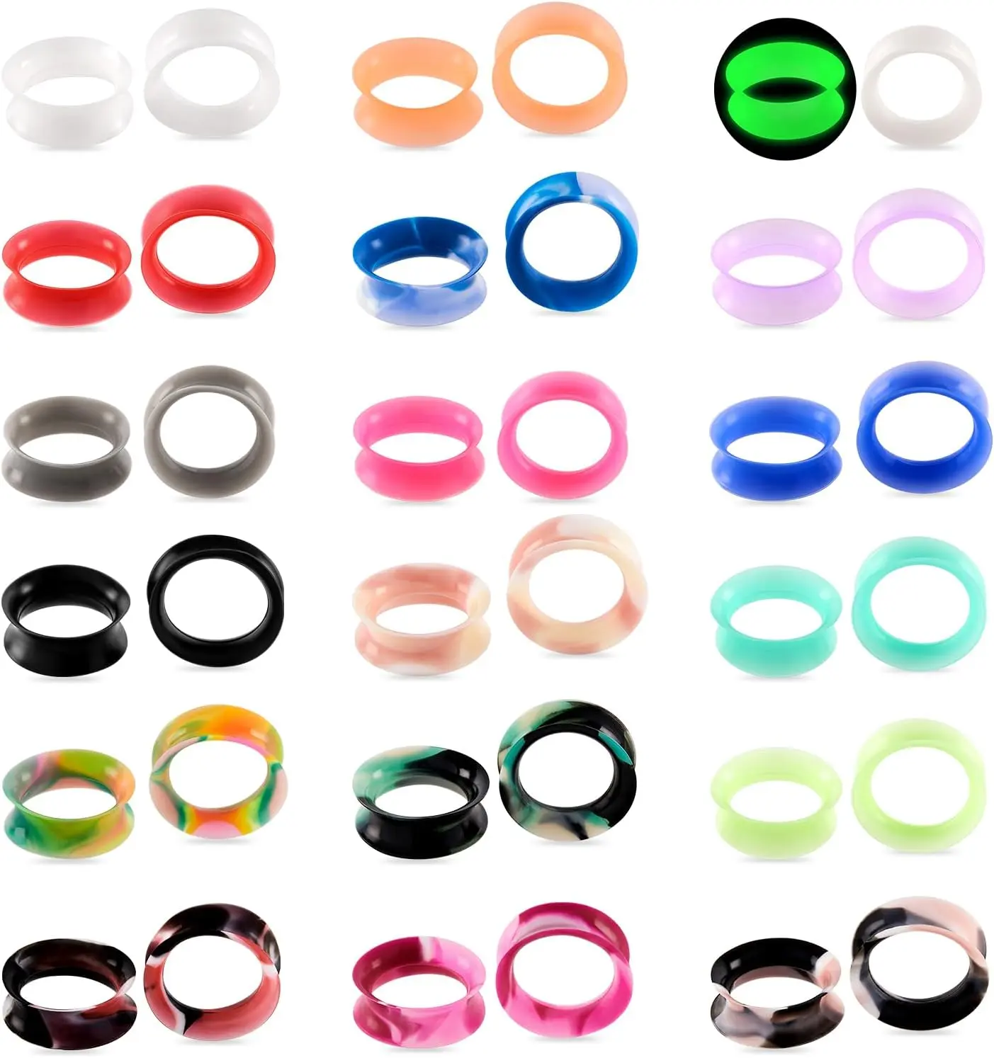 36 Pcs Multi-Size Soft Silicone Ear Gauges Kit - Safe Materials Body Piercing Jewelry, Flesh Flexible Earlets, Flared Tunnels Plugs, Stretchers Expanders (6MM-25MM), Silicone Ear Plugs, Fashion, Valentine, 10Mm, Stretching Ear Plugs