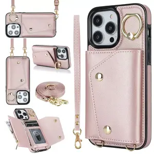 iPhone Crossbody Wallet Case with Ring Strap Suitable for iPhone 17/16/15/14/13/12/11 Pro Max Plus