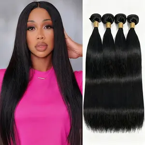 Straight Bundles Human Hair 100% Unprocessed Brazilian Virgin Hair 4 Bundles Human Hair Weave Bundle Extension for Black Women Natural Color