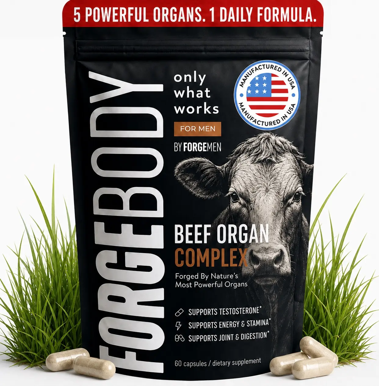 Beef Organ Supplement Complex for Men | Grass-Fed Liver, Heart & Organ Capsules | Energy & Vitality Support 4 Men & Women Superfood Healthcare - 30 Day by FORGEBODY