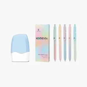 Confidentiality Roller Stamp & Gel Pen Bundle, 1 ABS Privacy Stamp with 5pcs 0.7mm Multicolor Gel Pens for Office and School Use