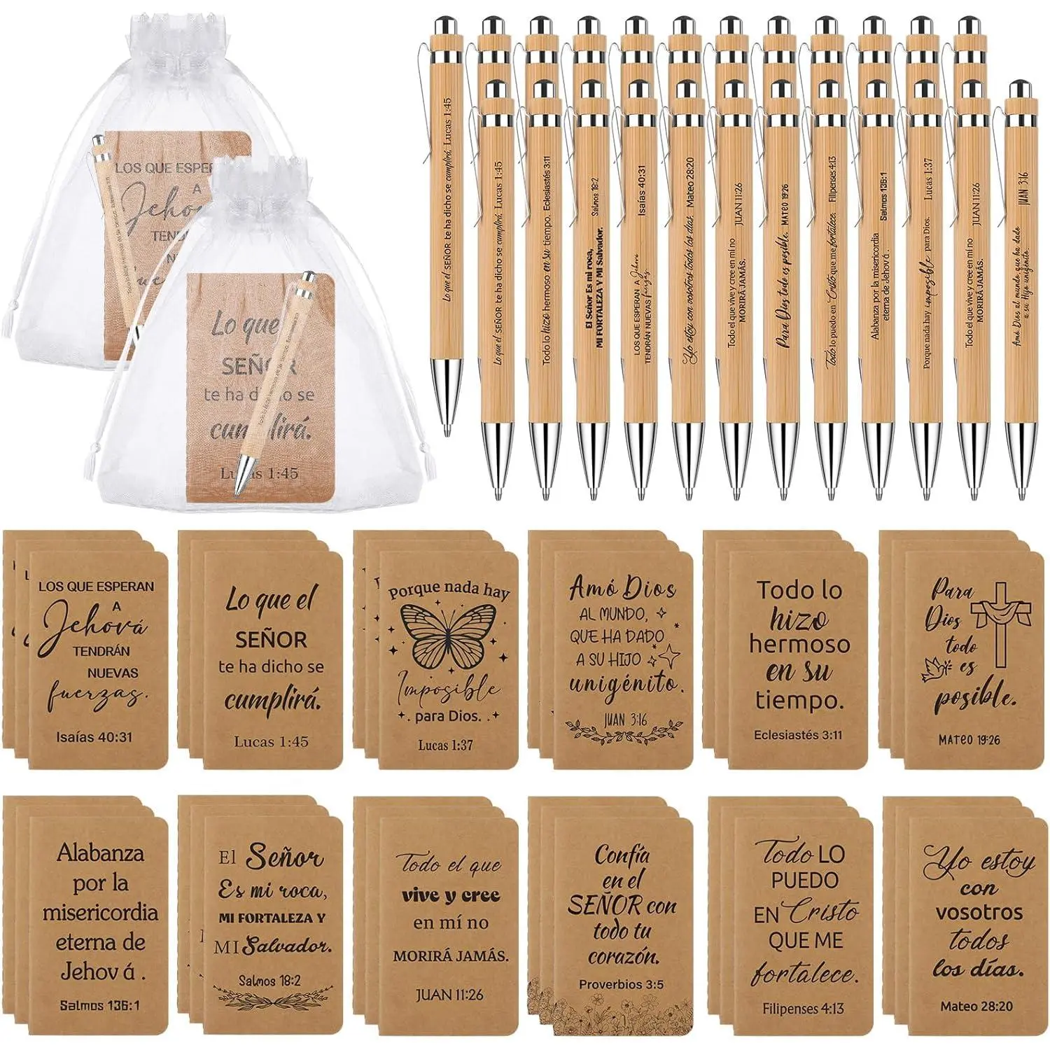 36 count/12Sets Regalos Cristianos En Espanol Spanish Christian Gifts Bulk Spanish  Verse Notebooks Church Prayer Journal Religious Scripture  Pens for Christian Men Women Sunday School Study