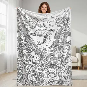 Underwater Ocean World Flannel Blanket Marine Life Coral Reef Print Cozy Soft Warm Lightweight Durable Fade Resistant Perfect for Sofa Bedroom Travel Beach Picnic Gift Home Decor