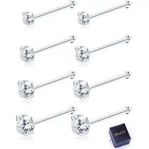 SANFENLY 8 Pcs 20G Nose Ring Studs Royal Blue Cubic Zirconia Hypoallergenic Stainless Steel 1.5mm 2mm 2.5mm 3mm Piercing Set Body Jewelry