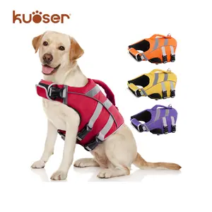 Kuoser Dog Life Jacket with Reflective Stripes, Adjustable High Visibility Dog Life Vest Ripstop Dog Lifesaver Pet Life Preserver with High Flotation Swimsuit