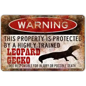 Tin Metal Sign 8 x 12 inches Leopard Gecko Sign,Funny Metal Signs, Leopard Gecko Gift, Gecko Accessories, Lizard Warning Sign