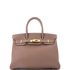 Pre-owned HERMÈS Leather Tote Bags REBAG Hermes Birkin Handbag Grey Togo with Gold Hardware 30 by Rebag