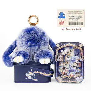 【BunnyLulu】Soft Plush Bunny Keychain – Cute Bag Charm in Tin Box, Sweet Gift for Friends & Classmates, Keepsake for Graduation Season