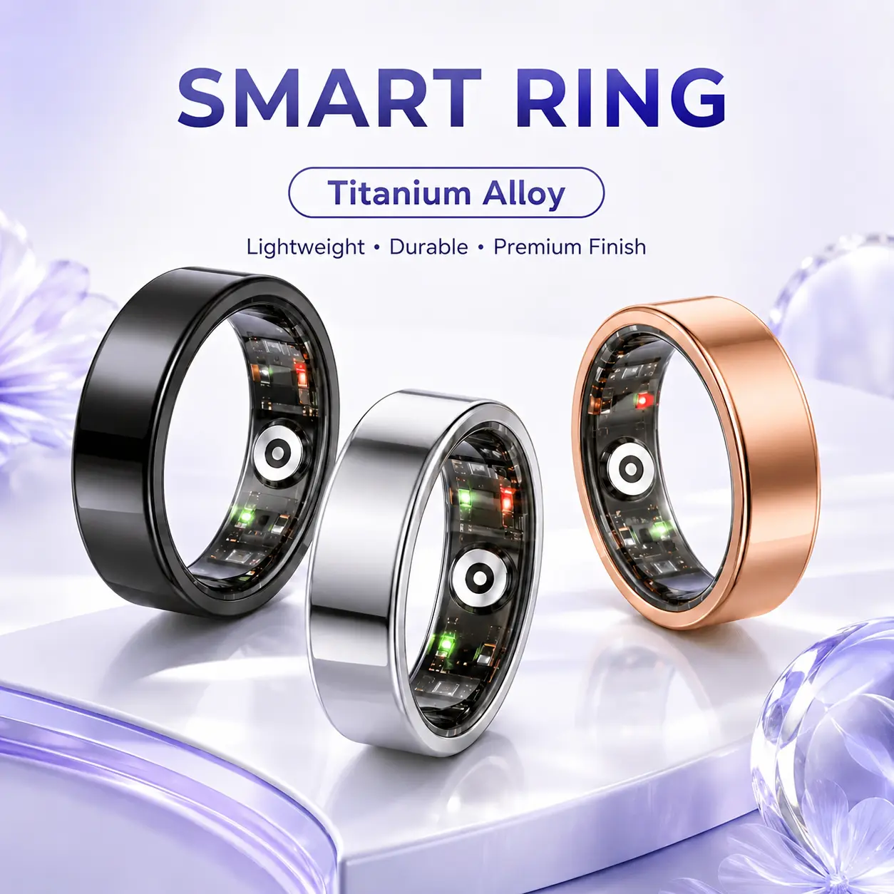 Fitness Smart Ring for Men Women,,24-Hour Health Monitoring, Heart Rate Sleep Monitor, Step Calorie Tracker, IP68 Waterproof Health Ring, smart rings Sleep Analysis Wearable Device for iPhone and Android