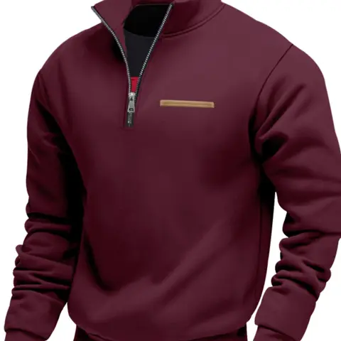 American New Style Winter Fleece-Lined Half-Zip Stand-Up Collar Long Sleeve Pullover Solid Color Knit Casual Stylish Menswear Sweatshirt Men's Cross-Border Fashion Fabric Knitwear Tops