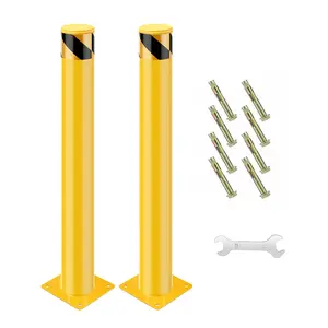GARVEE Safety Bollard Post 36inches High Yellow Parking Barrier Steel Safety Pole Indoor and Outdoor Security Bollard Kit with 8 Bolts and 1 Wrench for Traffic-Sensitive Area 4"Diameter 2pcs
