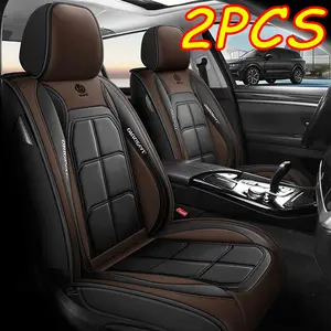 Waterproof Leather Car Seat Covers 2PCS Brown & Black Premium Protection for Vehicle Interior Durable & Stylish