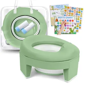 Portable Potty for Kids Travel - Foldable Training Toilet Chair for Toddler Girls with Storage Bags, Potty Training Toilet for Outdoor and Indoor Easy to Clean(Green)