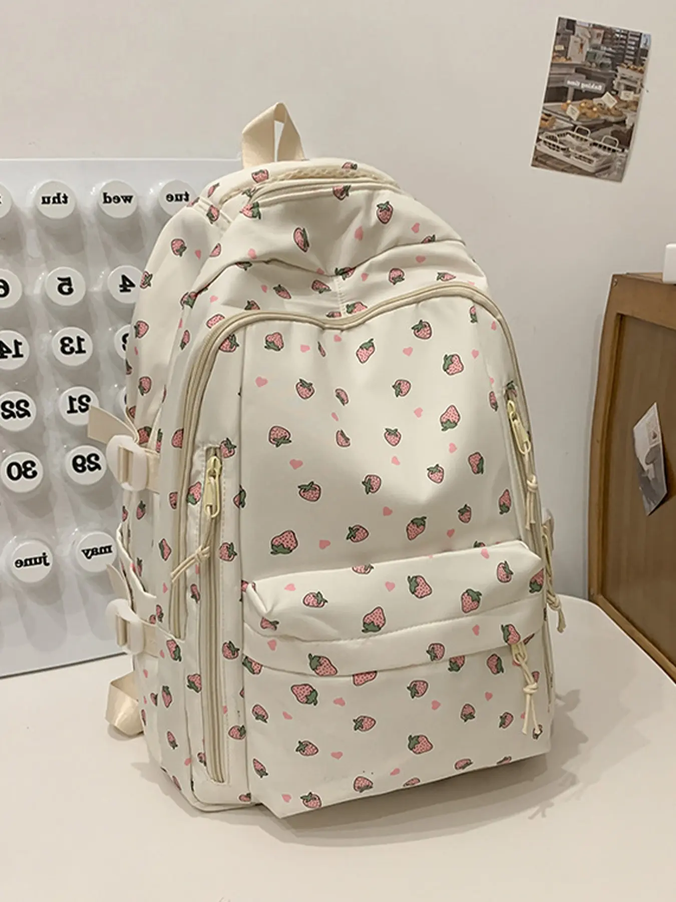 Fruit Print Women's Nylon Printed Backpack Large Capacity Multi-Layer Bag with Charm, Stylish Ladies' Shoulder Bag for Daily Use, Travel Backpacks, Lightweight Backpack