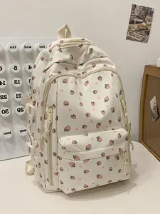 Fruit Print Women's Backpack Large Capacity Multi-Layer Bag with Charm, Stylish Ladies' Shoulder Bag for Daily Use, Travel Backpacks