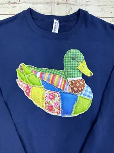 Mallard Patchwork Duck Navy Crewneck Sweatshirt