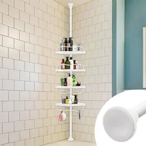 Corner Shower Caddy Tension Pole, Rustproof Bathtub Storage Organizer with 4 Adjustable Shelves, Bathroom Shower Rack Shampoo Holders for Inside Shower, 40"-120" Floor to Ceiling Shower Caddy White Plastic Rubber