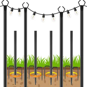 (2pack-10pack)8Ft String Light Poles 4 Pack,Light Poles for Outside Lights,Outdoor with Fence Brackets Hanging Lights,Metal Stand Deck Patio Backyard