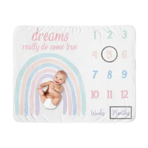 Sweet Jojo Designs Pastel Rainbow Girl Milestone Blanket Monthly Newborn First Year Growth Mat Baby Shower Memory Keepsake Gift Picture - Blush Pink Purple Teal Blue and White Watercolor Dreams