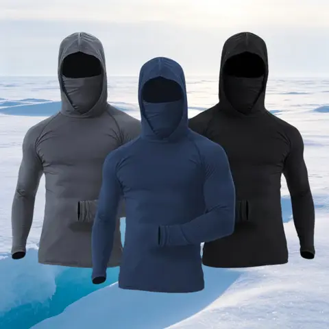 1/3 Pack Men's UPF 50+ Sun Protection Hoodies with Mask - Ice Silk Cooling Long Sleeve Quick Dry Shirts, UV Block Compression Top for Outdoor, Hiking, Fishing & Sports
